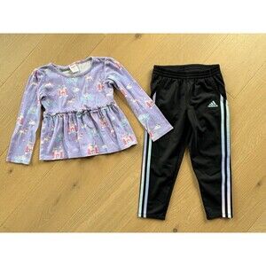 Girl's Adidas Joggers Tracksuit Pants 4t & Gymboree Unicorn Princess Top 5t